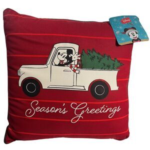 Disney Holiday Decor Pillow Mickey Mouse Season's Greetings Christmas Truck 16in
